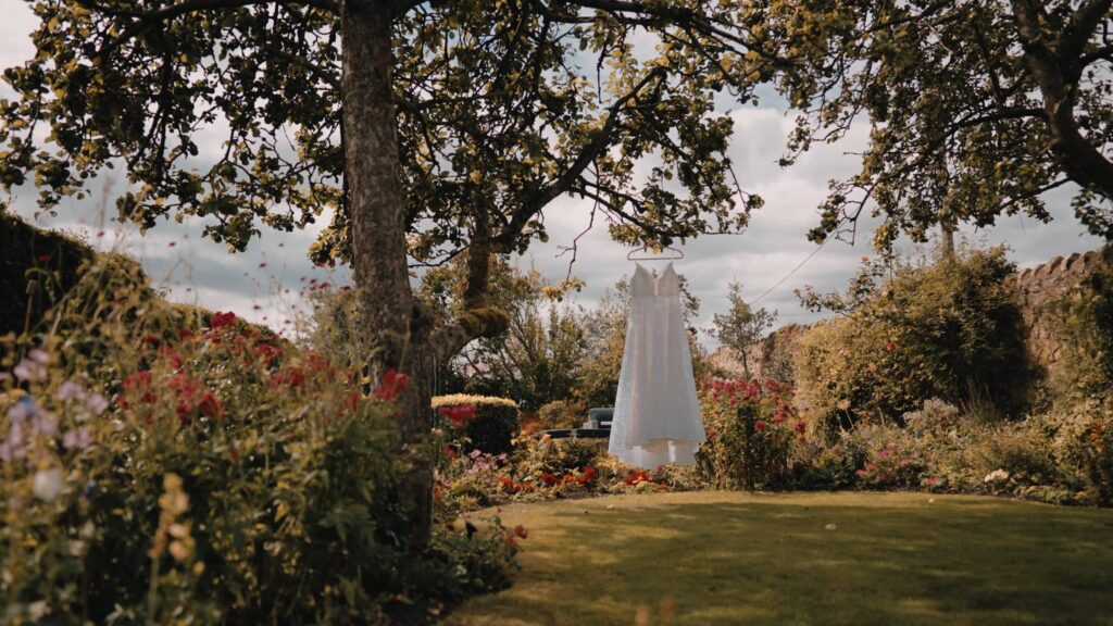 Dress shot by Durham castle wedding videographer