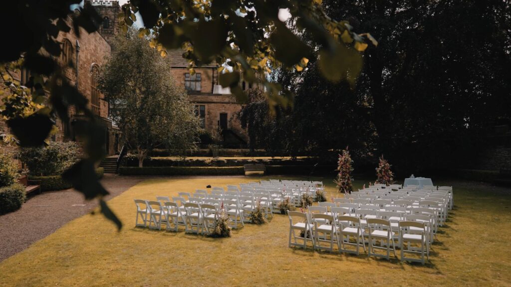 Ceremony area shot by Durham castle wedding videographer