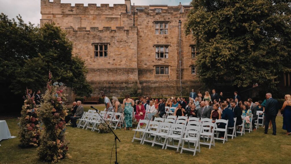 Ceremony area shot by Durham castle wedding videographer