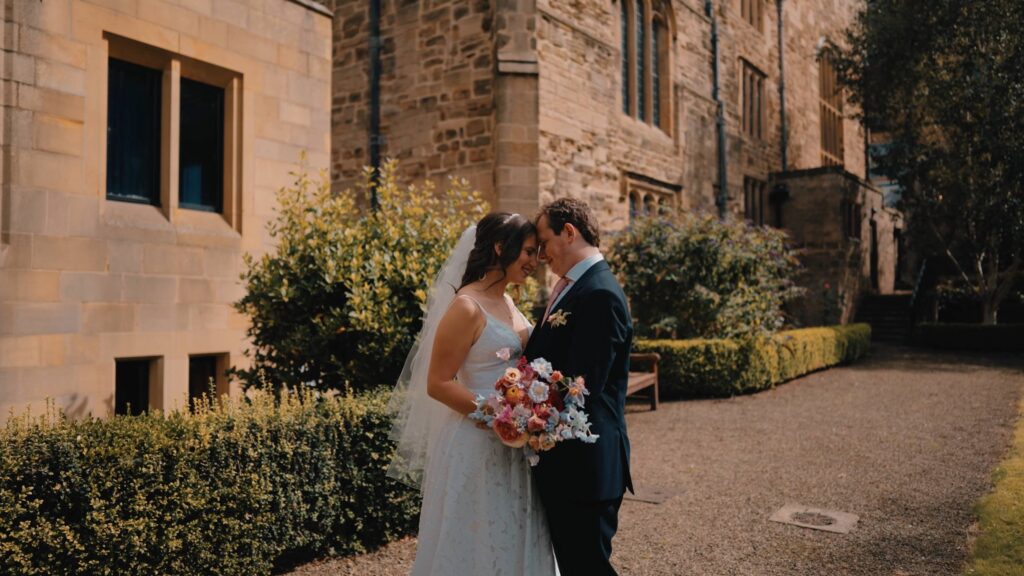 Wedding couple photo by Durham castle wedding videographer