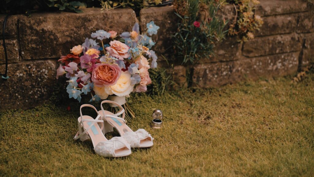 Wedding shoes shot by Durham castle wedding videographer